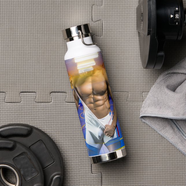 SlipperyJoe's muscular man bulge six-pack gym trai Water Bottle (Gym)