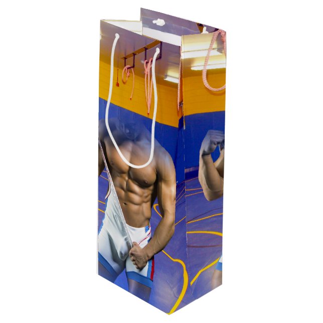 SlipperyJoe's muscular man bulge six-pack gym trai Wine Gift Bag (Front Angled)
