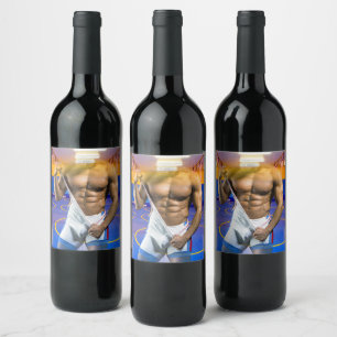 SlipperyJoe's muscular man bulge six-pack gym trai Wine Label