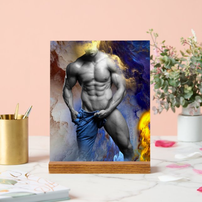 SlipperyJoe's muscular man physique steamy shirtle Acrylic Sign (Wedding)