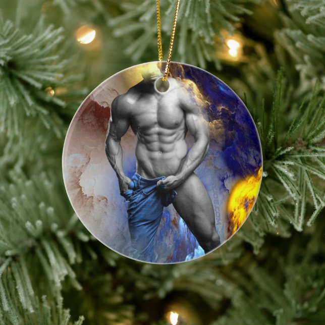 SlipperyJoe's muscular man physique steamy shirtle Ceramic Tree Decoration (Tree)