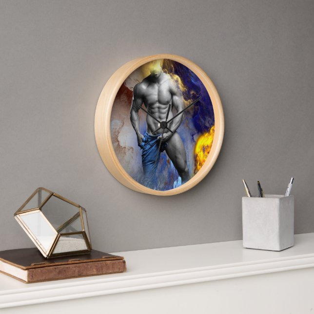 SlipperyJoe's muscular man physique steamy shirtle Clock (Office)