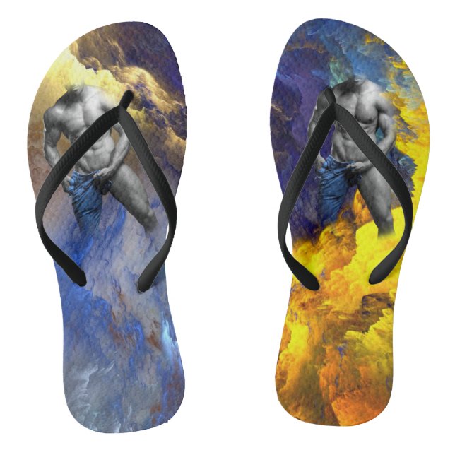 SlipperyJoe's muscular man physique steamy shirtle Flip Flops (Footbed)