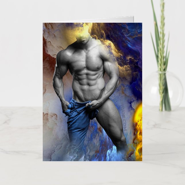SlipperyJoe's muscular man physique steamy shirtle Foil Greeting Card (Front)