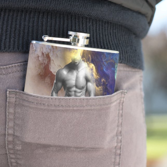 SlipperyJoe's muscular man physique steamy shirtle Hip Flask (In Situ)
