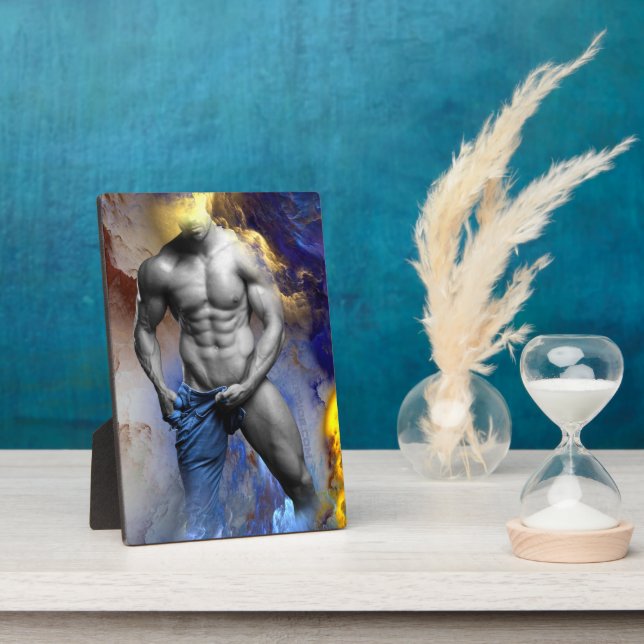 SlipperyJoe's muscular man physique steamy shirtle Plaque (Side)