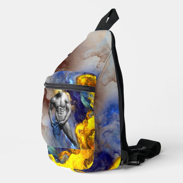 SlipperyJoe's muscular man physique steamy shirtle Sling Bag (Right Corner)