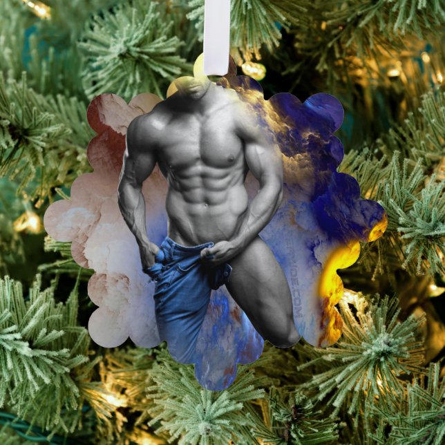 SlipperyJoe's muscular man physique steamy shirtle Tree Decoration Card (Insitu (Tree))