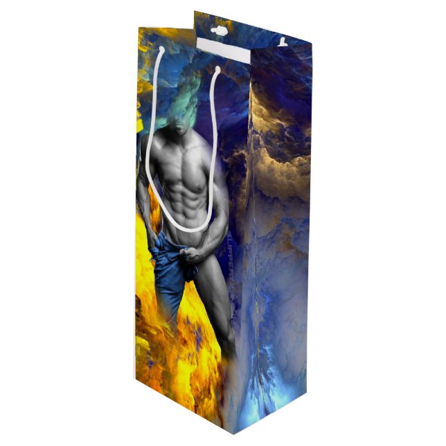 SlipperyJoe's muscular man physique steamy shirtle Wine Gift Bag (Front Angled)