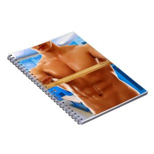SlipperyJoe's muscular man shirtless 6-pack gymnas Notebook