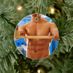 SlipperyJoe's muscular man shirtless chest 6-pack  Ceramic Tree Decoration
