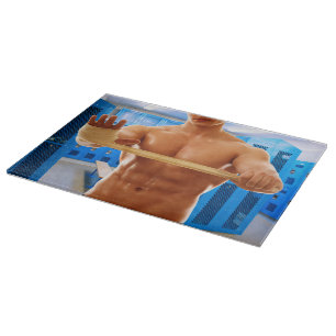 SlipperyJoe's muscular man shirtless chest 6-pack  Cutting Board