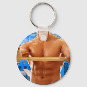 SlipperyJoe's muscular man shirtless chest 6-pack  Key Ring