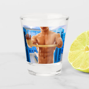 SlipperyJoe's muscular man shirtless chest 6-pack Shot Glass