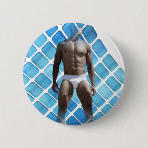 SlipperyJoe's muscular man six-pack abs white unde 6 Cm Round Badge