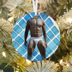 SlipperyJoe's muscular man six-pack abs white unde Metal Tree Decoration
