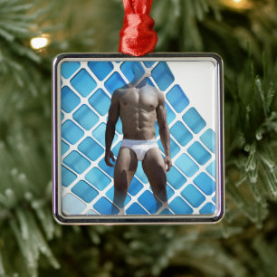SlipperyJoe's muscular man six-pack abs white unde Metal Tree Decoration