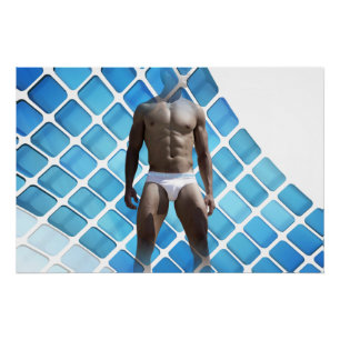 SlipperyJoe's muscular man six-pack abs white unde Poster