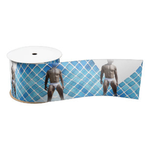 SlipperyJoe's muscular man six-pack abs white unde Satin Ribbon