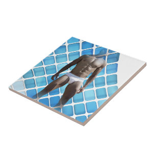 SlipperyJoe's muscular man six-pack abs white unde Tile