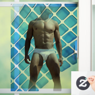 SlipperyJoe's muscular man six-pack abs white unde Window Cling