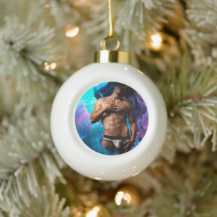 SlipperyJoe's muscular man underwear bulge cosmic  Ceramic Ball Christmas Ornament