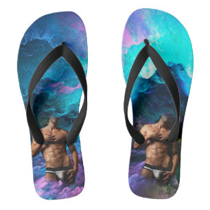 SlipperyJoe's muscular man underwear bulge cosmic  Flip Flops