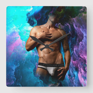 SlipperyJoe's muscular man underwear bulge cosmic  Square Wall Clock