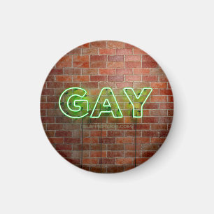 SlipperyJoe's neon Gay Sign green bricks wall word Magnet