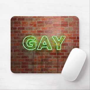 SlipperyJoe's neon Gay Sign green bricks wall word Mouse Mat