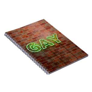 SlipperyJoe's neon Gay Sign green bricks wall word Notebook