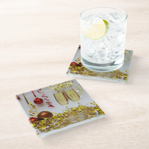 SlipperyJoe's New Year’s celebration toast golden  Glass Coaster