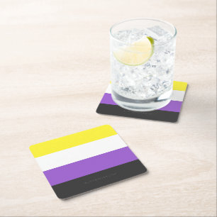 SlipperyJoe's Nonbinary Pride Flag gay gifts LGBTQ Square Paper Coaster