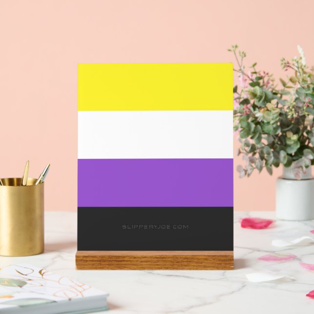 SlipperyJoe's Nonbinary Pride Flag yellow white pu Acrylic Sign (Wedding)