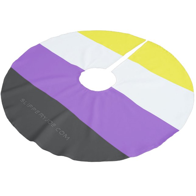 SlipperyJoe's Nonbinary Pride Flag yellow white pu Brushed Polyester Tree Skirt (Angled)