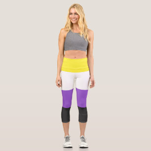 SlipperyJoe's Nonbinary Pride Flag yellow white pu Capri Leggings