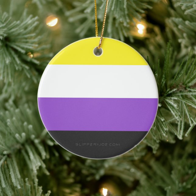 SlipperyJoe's Nonbinary Pride Flag yellow white pu Ceramic Tree Decoration (Tree)