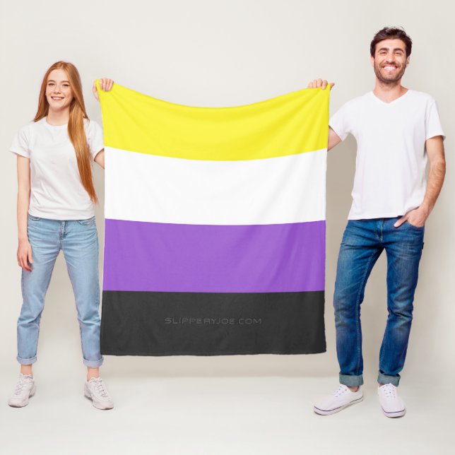 SlipperyJoe's Nonbinary Pride Flag yellow white pu Fleece Blanket (In Situ)