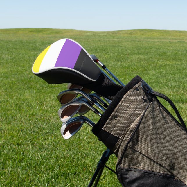 SlipperyJoe's Nonbinary Pride Flag yellow white pu Golf Head Cover (In Situ)