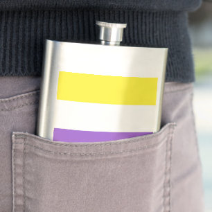 SlipperyJoe's Nonbinary Pride Flag yellow white pu Hip Flask
