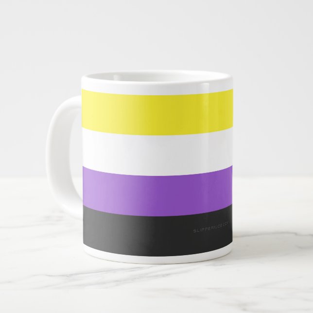 SlipperyJoe's Nonbinary Pride Flag yellow white pu Large Coffee Mug (Front Left)