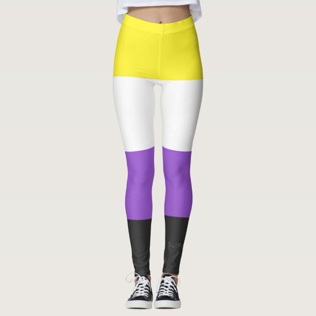 SlipperyJoe's Nonbinary Pride Flag yellow white pu Leggings (Front)