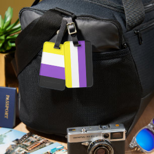 SlipperyJoe's Nonbinary Pride Flag yellow white pu Luggage Tag
