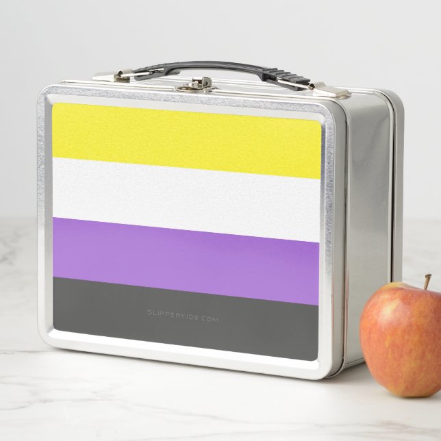 SlipperyJoe's Nonbinary Pride Flag yellow white pu Metal Lunch Box (In Situ)