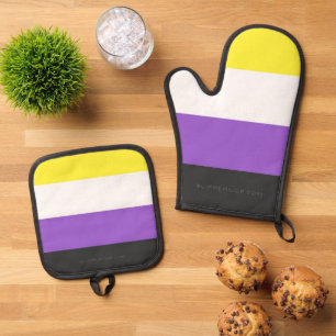 SlipperyJoe's Nonbinary Pride Flag yellow white pu Oven Mitt & Pot Holder Set