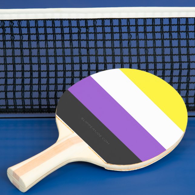 SlipperyJoe's Nonbinary Pride Flag yellow white pu Ping Pong Paddle (Insitu)