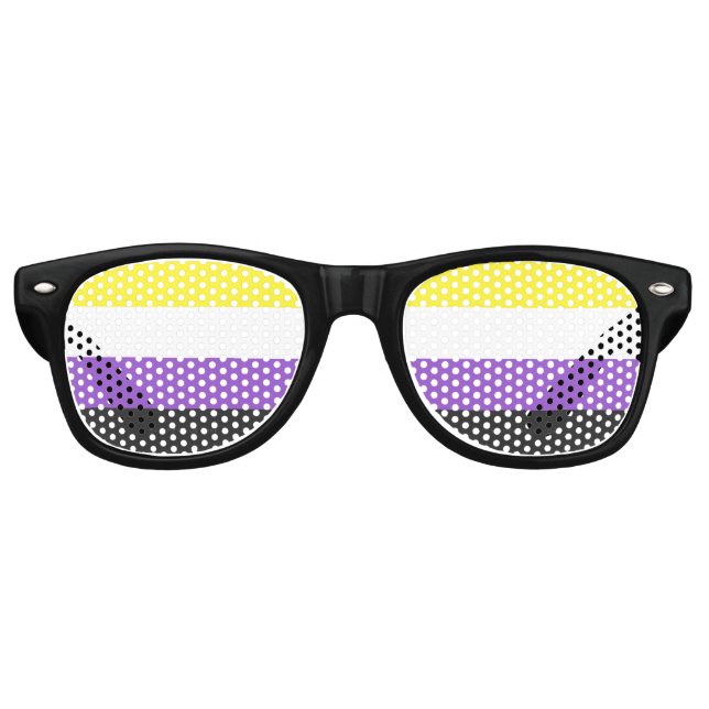 SlipperyJoe's Nonbinary Pride Flag yellow white pu Retro Sunglasses (Front)