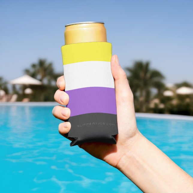 SlipperyJoe's Nonbinary Pride Flag yellow white pu Seltzer Can Cooler (In Situ Pool)