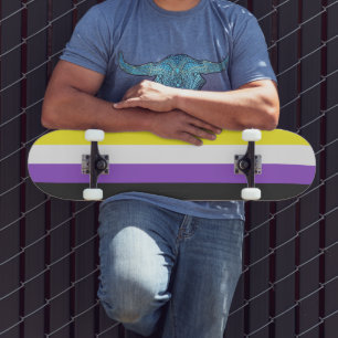 SlipperyJoe's Nonbinary Pride Flag yellow white pu Skateboard