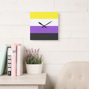 SlipperyJoe's Nonbinary Pride Flag yellow white pu Square Wall Clock